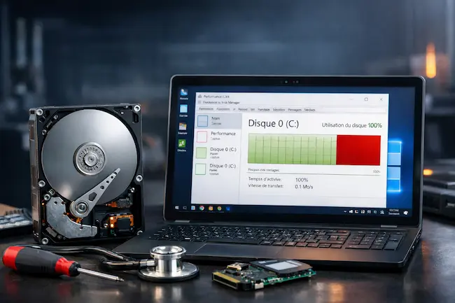 Disque dur à 100% gestionnaire des tâches Windows PC lent
