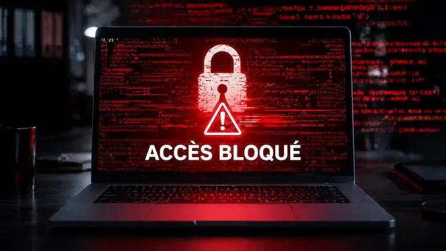 Ordinateur bloqué par un virus - écran d'alerte accès bloqué