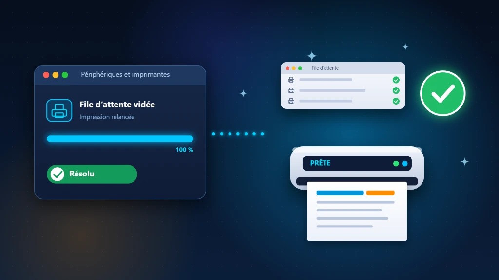 File d’impression bloquée sur Windows : file d’attente vidée et imprimante relancée