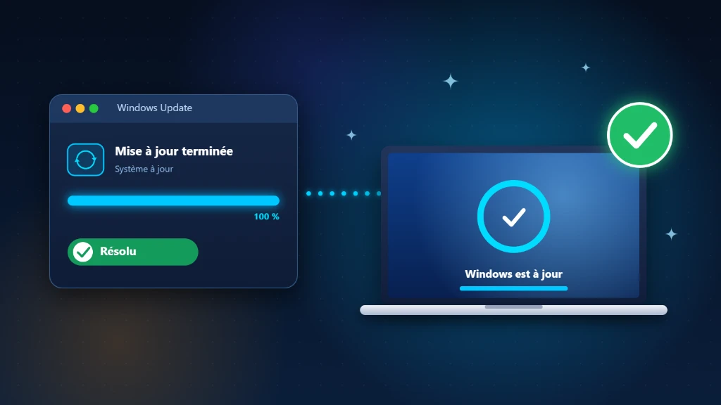 Mise à jour Windows bloquée : installation terminée à 100 % sur un ordinateur portable