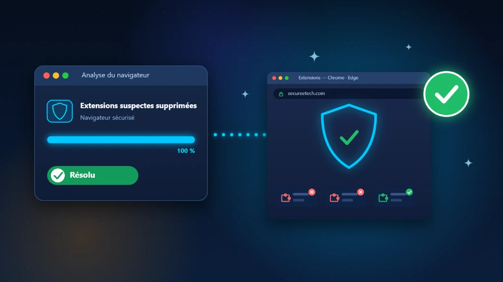 Navigateur piraté Chrome et Edge : extensions suspectes détectées et supprimées