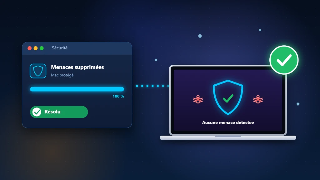 Virus sur Mac : menaces supprimées et MacBook protégé par un antivirus